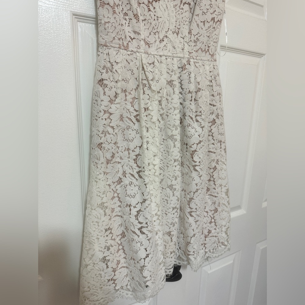 Lulus White Lace Dress Midi Size XS Extra Small, Wedding, Bridal, Bachelorette - Picture 2 of 8